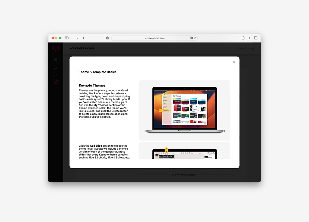 KeynotePro v4: File download views in MacOS, Quickstart Modal open