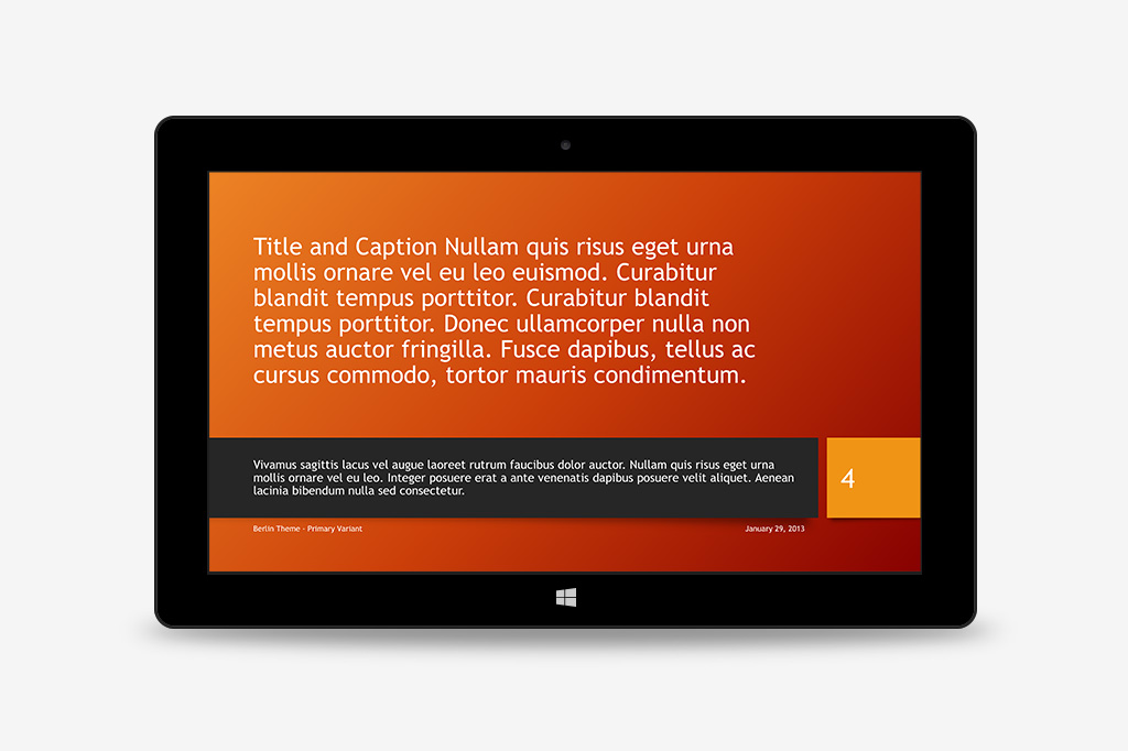 Berlin Theme - Default Variant, Title and Caption slide on a Surface Pro 1