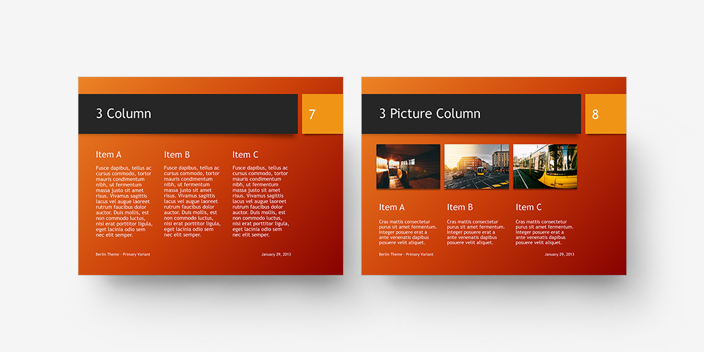 Berlin Theme - Default Variant, Multi-Column Slides in SD Format