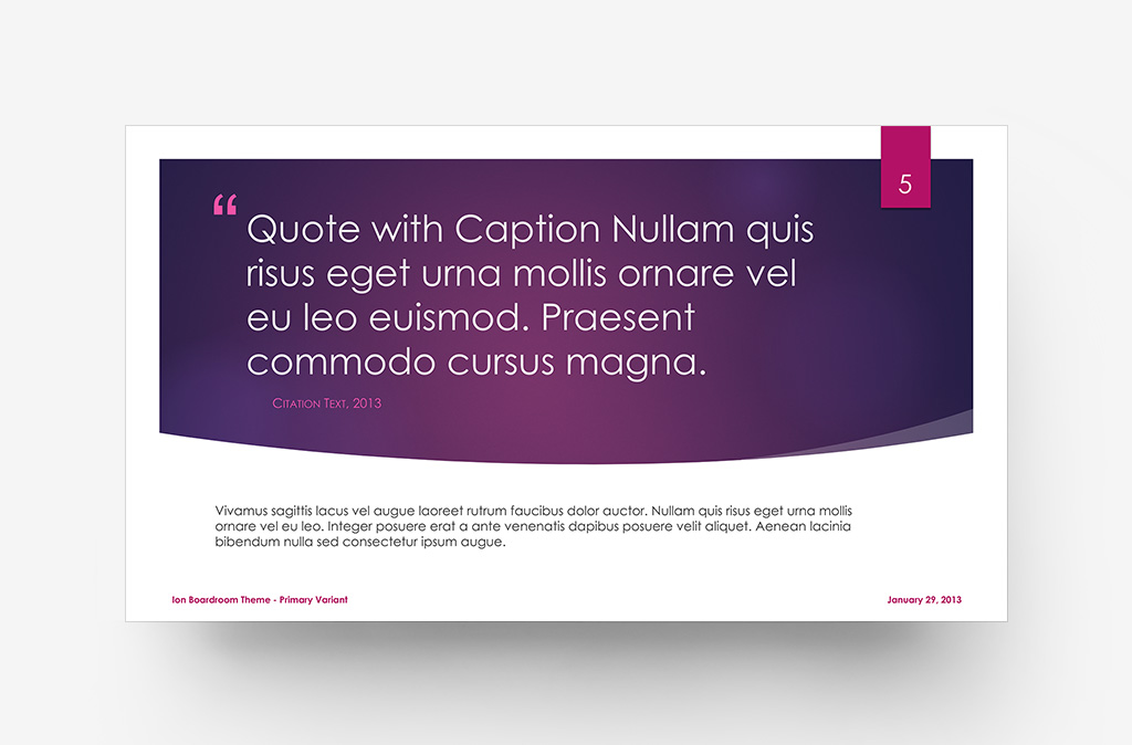 Ion Boardroom Theme - Default Variant, Quote with Caption slide